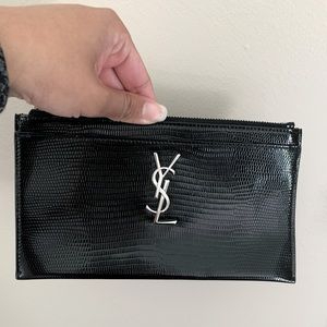Monogram croc-embossed leather zip pouch